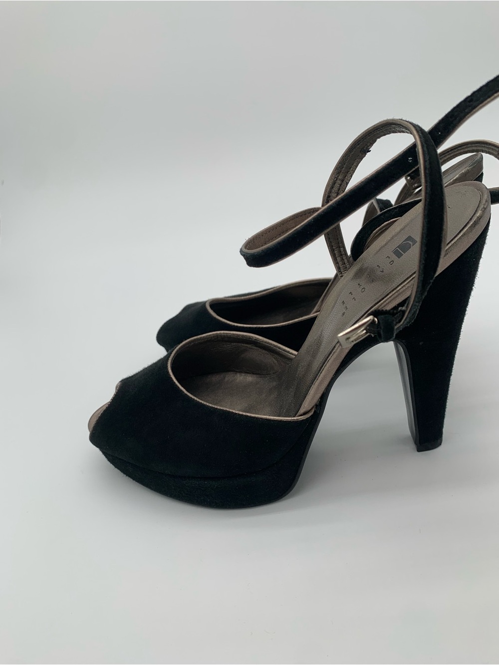 Cole Haan Black Suede Peep-Toe Slingback Pumps